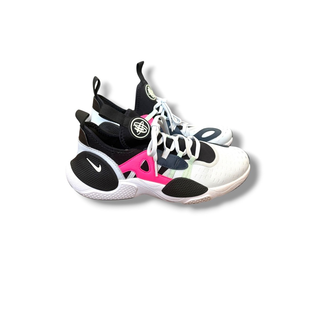 ike Air Huarache Craft Sneakers Youth 6.5Y White Black Hot Pink Chunky Lace Up